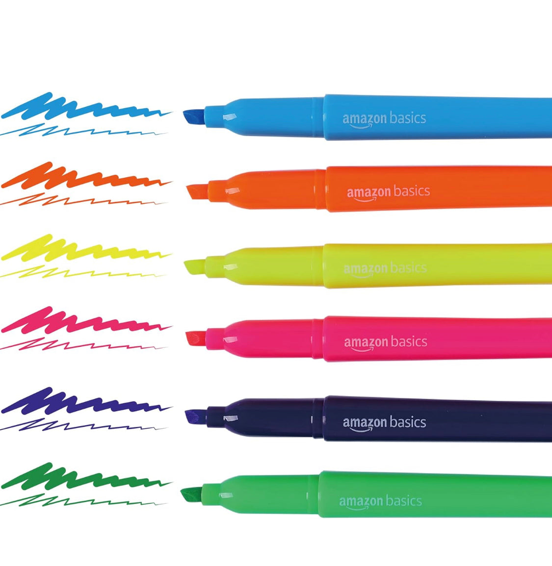 Basics Chisel Tip, Fluorescent Ink Highlighters, Assorted Colors - Pack of 12