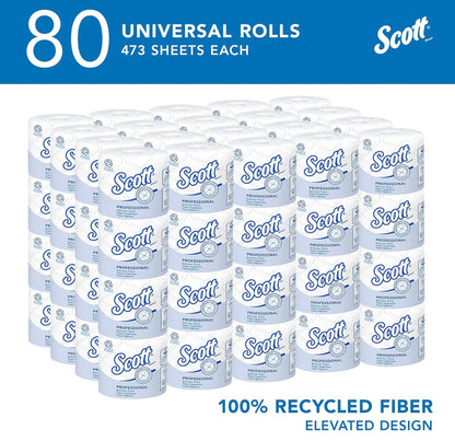 80 pack Scott® Professional 100% Recycled Fiber Standard Roll Toilet Paper (13217), with Elevated Design, 2-Ply, White, Individually wrapped rolls, 473 Count (Pack of 80), Total 37,840 Sheets