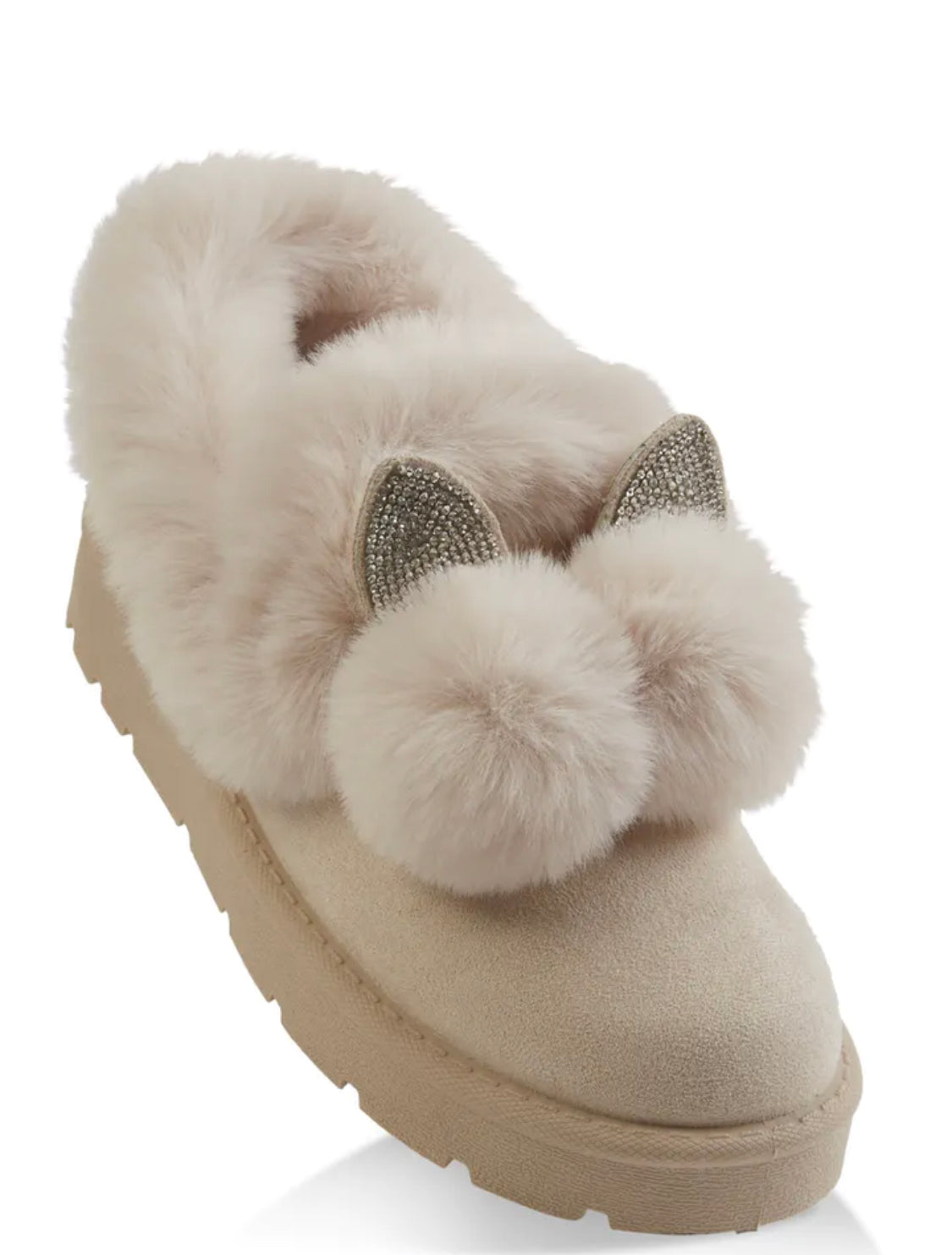 Rhinestone Bunny Ears Pom Pom Boots